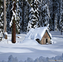 Snow covered cabin in the Sierra, winter 2011